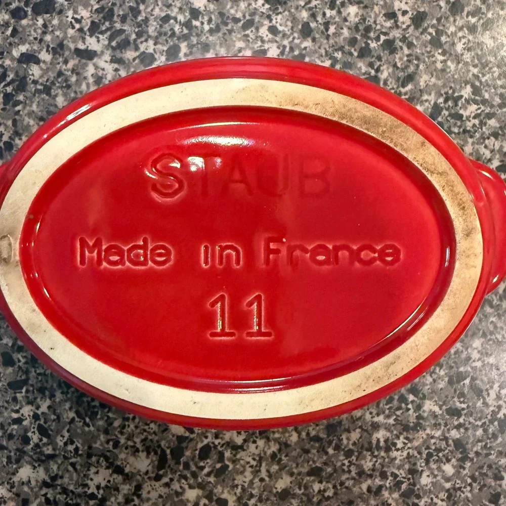 Staub Mini Cocotte Ceramic Oval Cherry Red Individual Casserole Dish Lid France